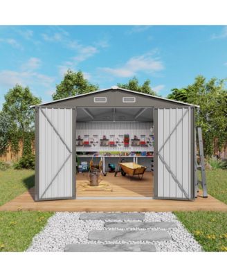 Streamdale 10x12FT Metal Garden Storage Shed, Double Door, Window, Waterproof - Grey