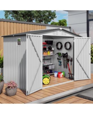 Streamdale 8x6 Metal Outdoor Storage Shed, Window, Lockable Door, White/Gray