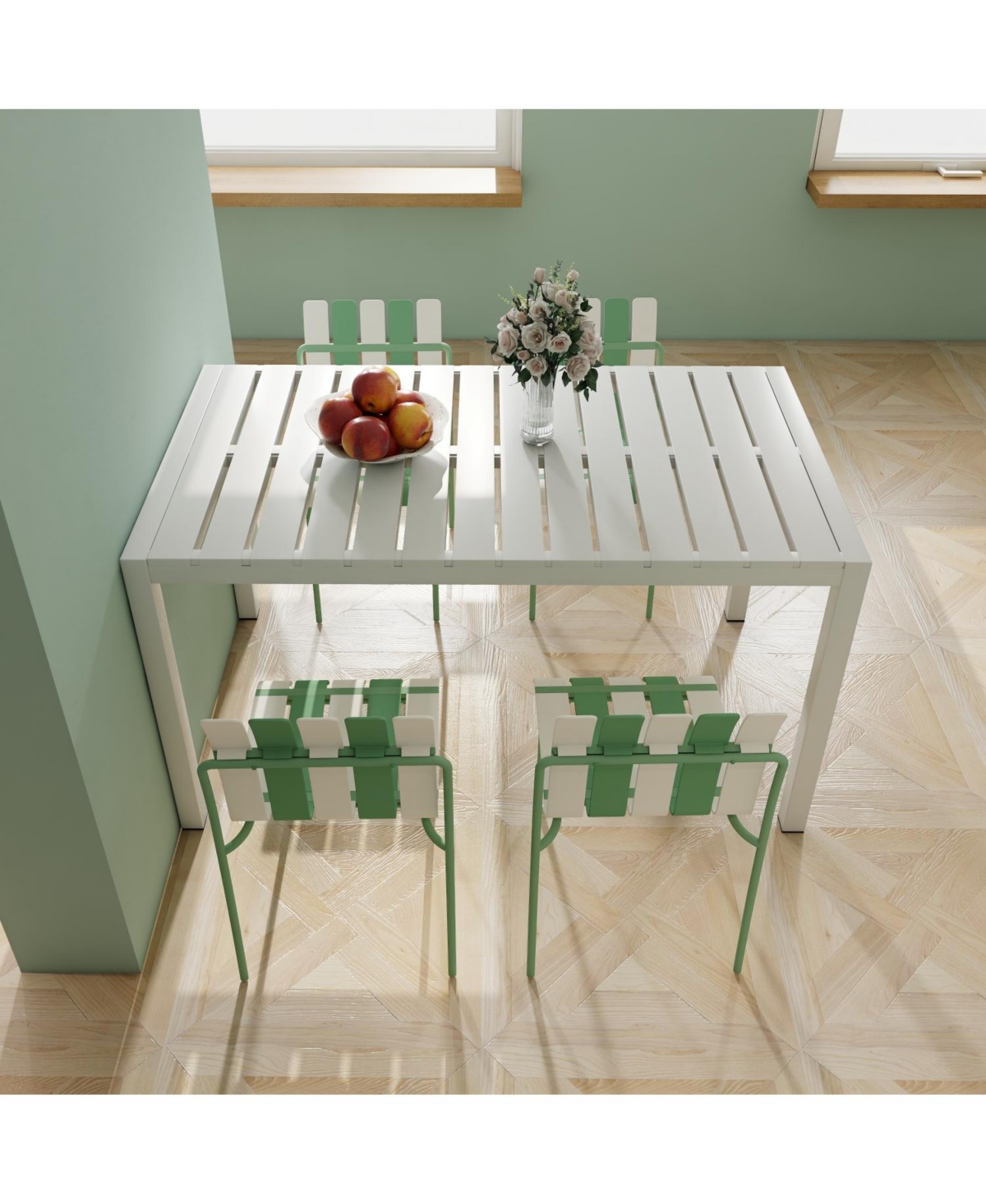 Streamdale Furniture Striped Color Block Chairs - Waterproof, Metal Legs (White & Green)