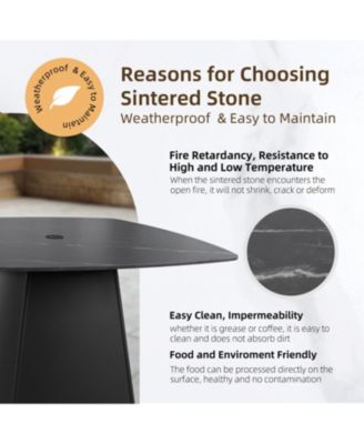 44" Black Sintered Stone Outdoor Dining Table