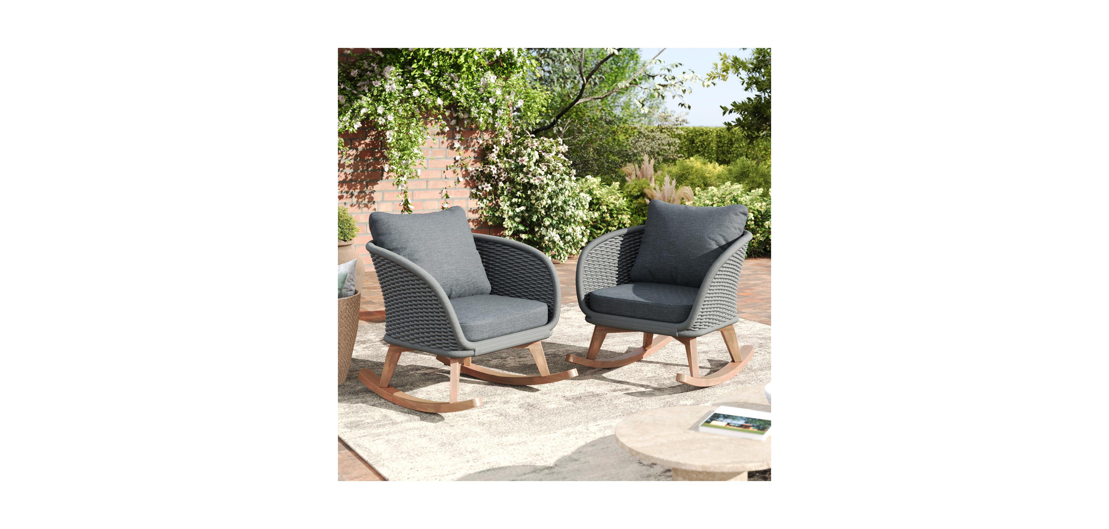 Streamdale Furniture Streamdale Gray Wicker Rocking Chairs - Indoor/Outdoor Patio Set