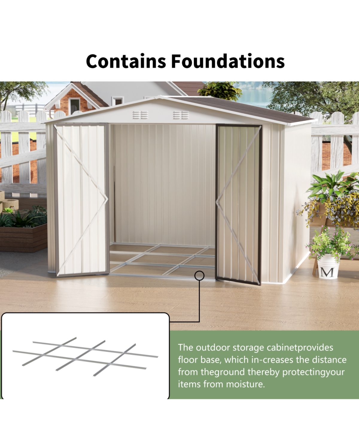 Streamdale Furniture 10x8 White Outdoor Garden Shed - Aluminum Frame, Hinged Door & Foundation