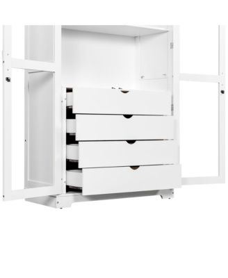  Kitchen Pantry Cabinet with Glass Doors & Drawers - White