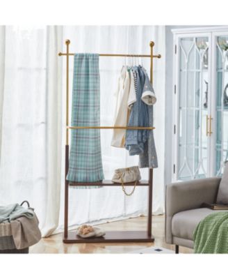 Golden Steel & Walnut Coat Rack - Double Layer, Cabinet, 68.9"