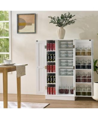 White Kitchen Pantry Cabinet with Adjustable Shelves