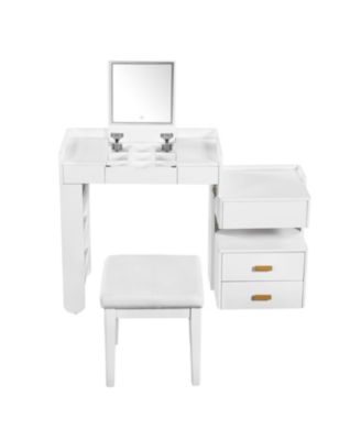 3-in-1 Vanity Desk- Flip-Top Mirror, LED, Adjustable Length