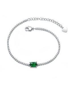Sterling Silver White Gold Plated with Colored Cubic Zirconia Thin Chain Bracelet