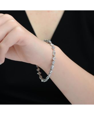 Sterling Silver White Gold Plated with Clear Cubic Zirconia Symmetrical Design Statement Bracelet