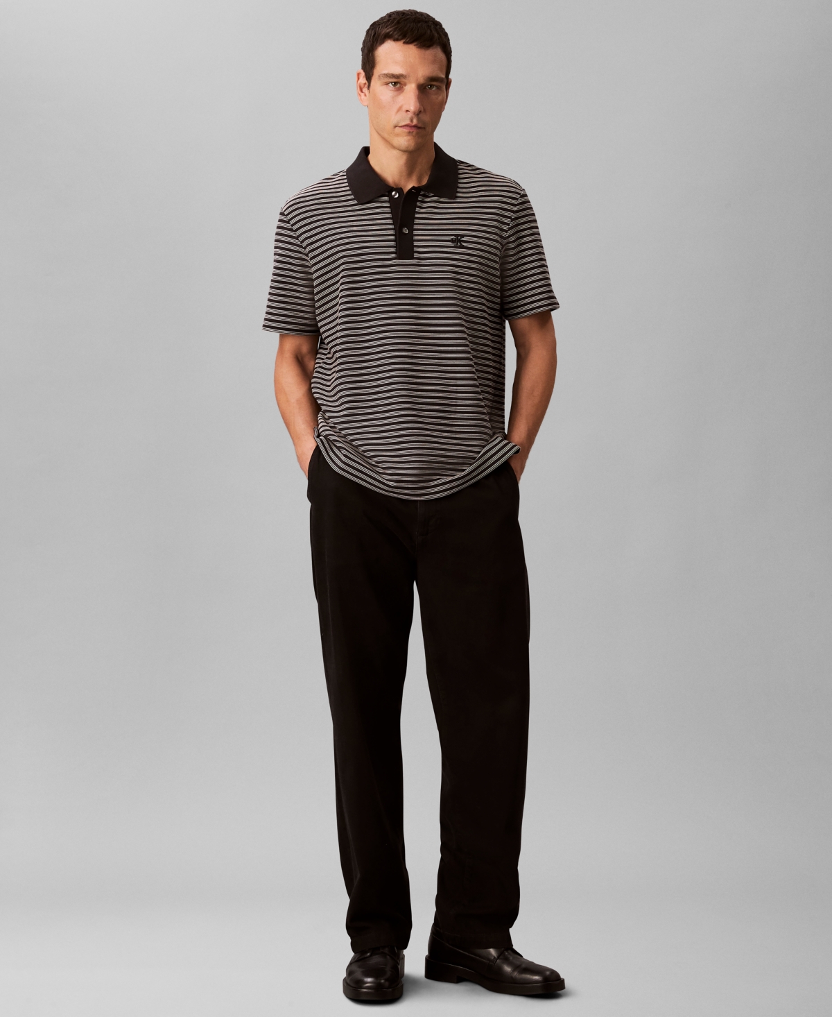 Calvin Klein Men's Ottoman Stripe Polo Shirt In Brown