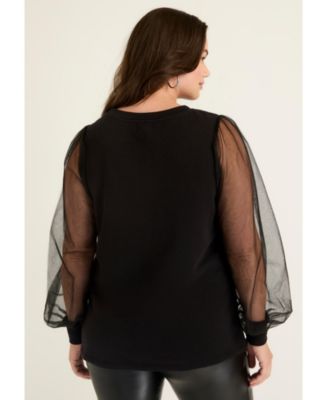 Women's June + Vie Puff-Sleeve French Terry Sweatshirt