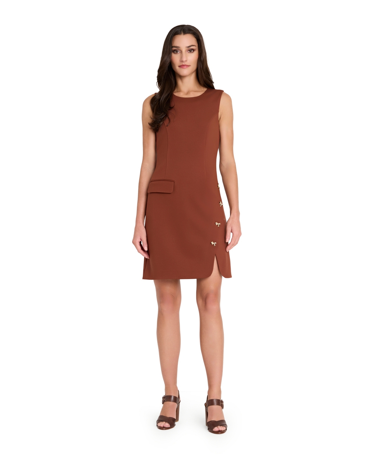 Tahari Asl Petite Sleeveless Dress In Brown