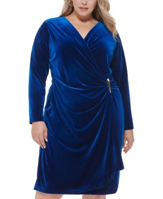 Plus Size Velvet Side Bar Sheath Wrap Dress