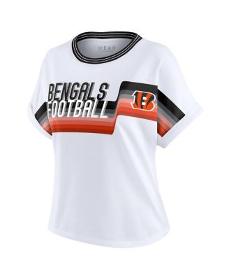 Women's White Cincinnati Bengals Cropped Center Stripe Dolman T-Shirt