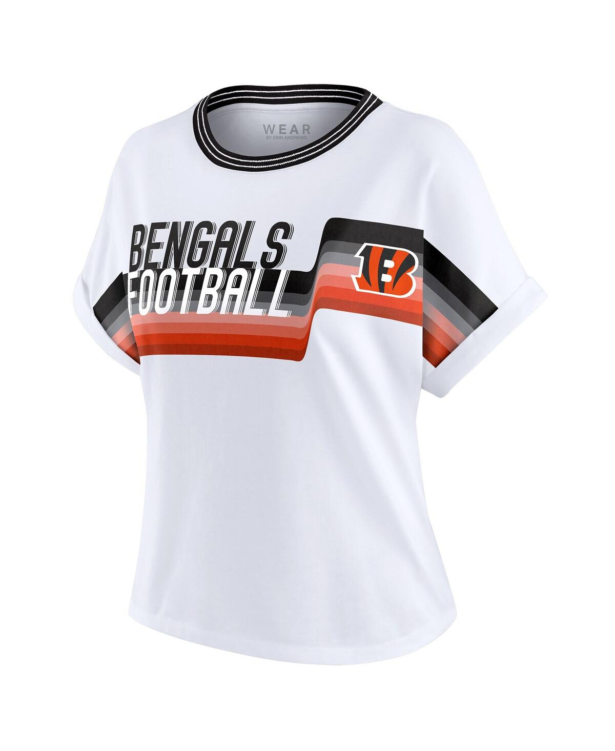Wear By Erin Andrews Women's White Cincinnati Bengals Cropped Center Stripe Dolman T-shirt In White