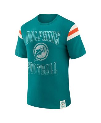 Darius Rucker Collection by Men's Aqua Miami Dolphins Distressed Throwback Shoulder Stripe T-Shirt