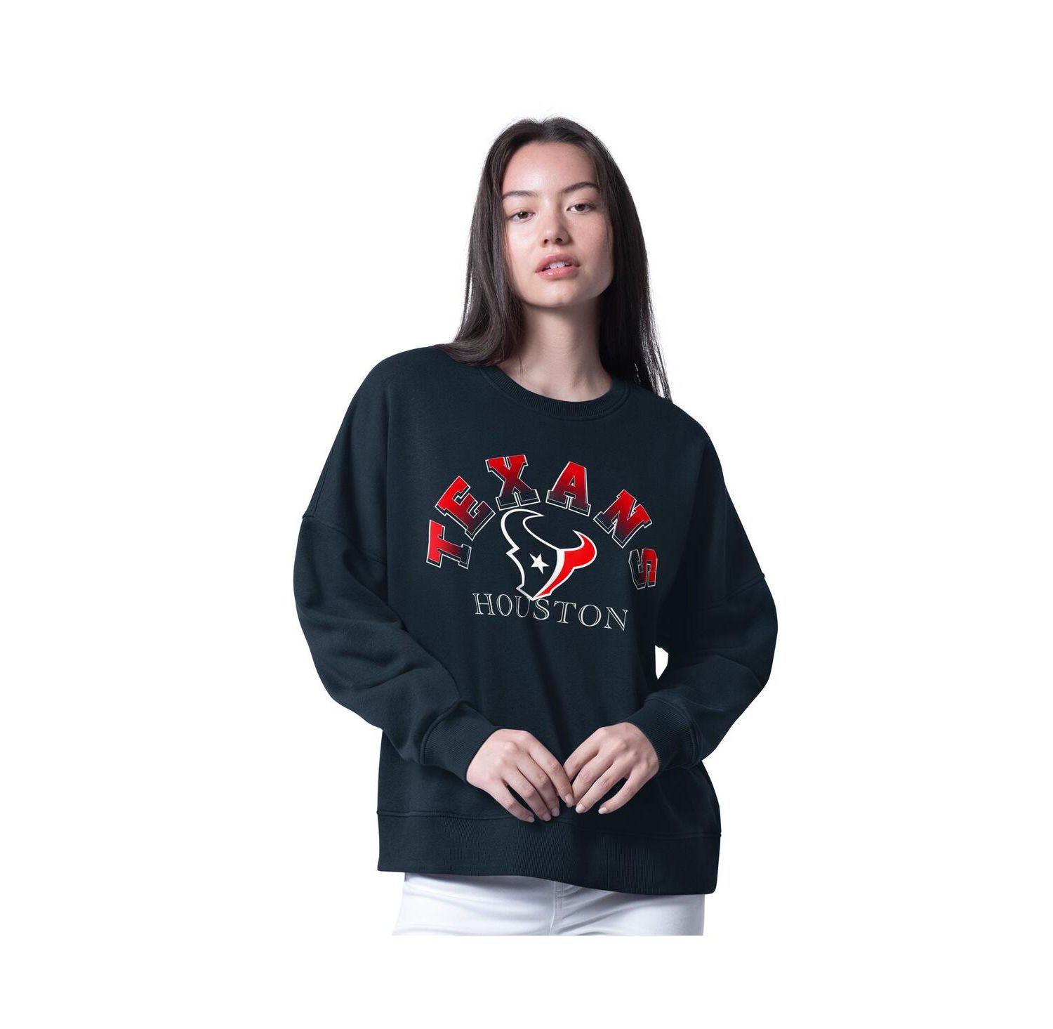 Women's Navy Houston Texans Oversized Feud Sweatshirt