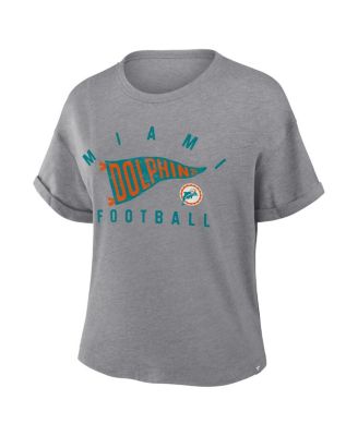 Women's Heather Gray Miami Dolphins Pennant Wave Tribute Tri-Blend Boxy T-Shirt