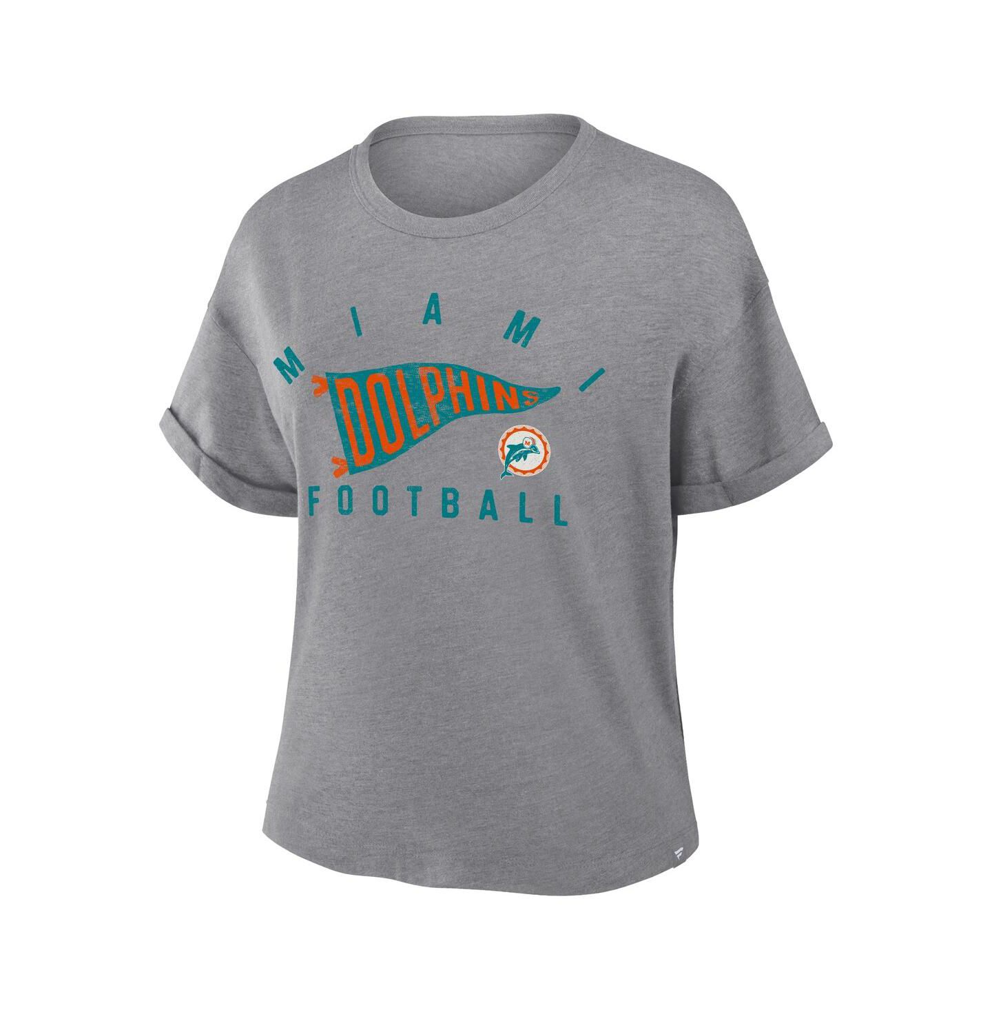 Женская футболка Fanatics Heather Gray Miami Dolphins Pennant Wave Tribute Tri-Blend Boxy — фото 3