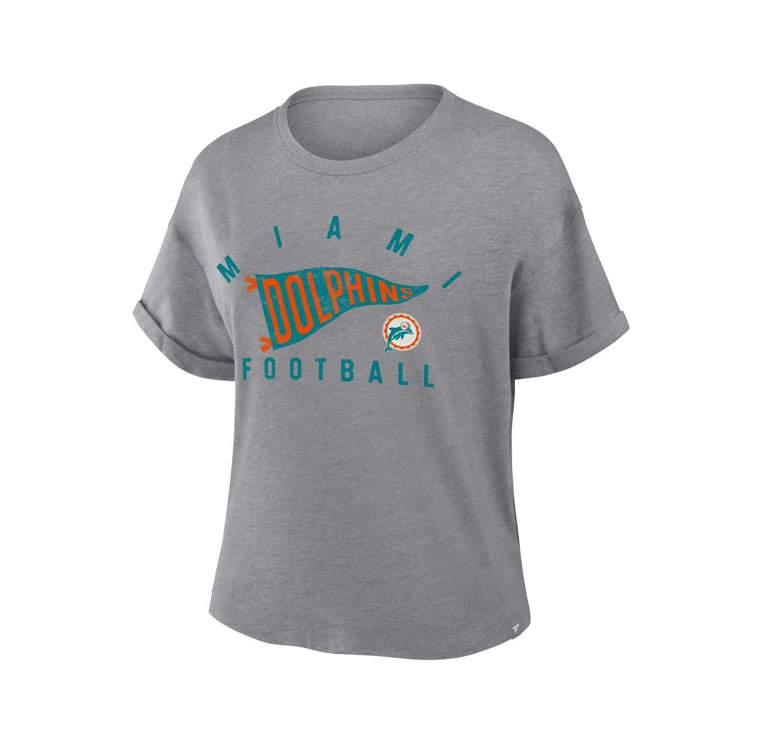 Women's Heather Gray Miami Dolphins Pennant Wave Tribute Tri-Blend Boxy T-Shirt