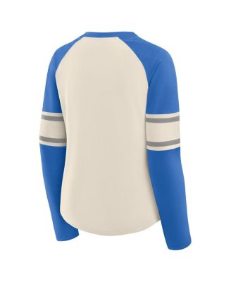 Women's Cream/Blue Detroit Lions Hometown Gridiron Hero Raglan Lace-Up V-Neck Long Sleeve T-Shirt