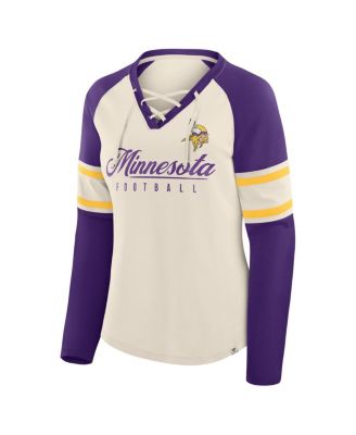 Women's Cream/Purple Minnesota Vikings Hometown Gridiron Hero Raglan Lace-Up V-Neck Long Sleeve T-Shirt