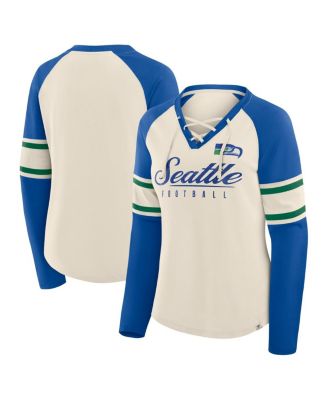 Fanatics - Women's Cream/Royal Seattle Seahawks Hometown Gridiron Hero Raglan Lace-Up V-Neck Long Sleeve T-Shirt