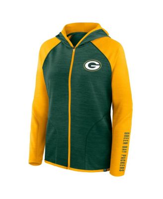 Women's Green/Gold Green Bay Packers Redzone End Around Pass Raglan Full-Zip Hoodie