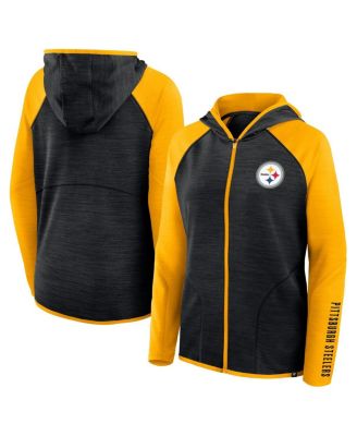 Fanatics - Women's Black/Gold Pittsburgh Steelers Redzone End Around Pass Raglan Full-Zip Hoodie