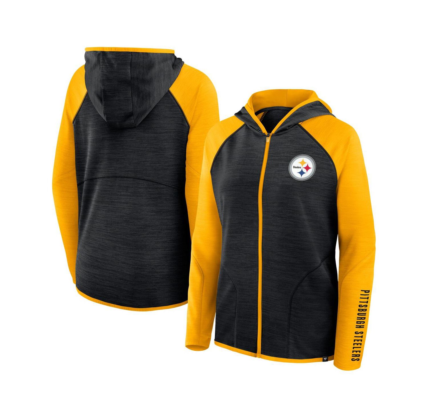 Women's Black/Gold Pittsburgh Steelers Redzone End Around Pass Raglan Full-Zip Hoodie