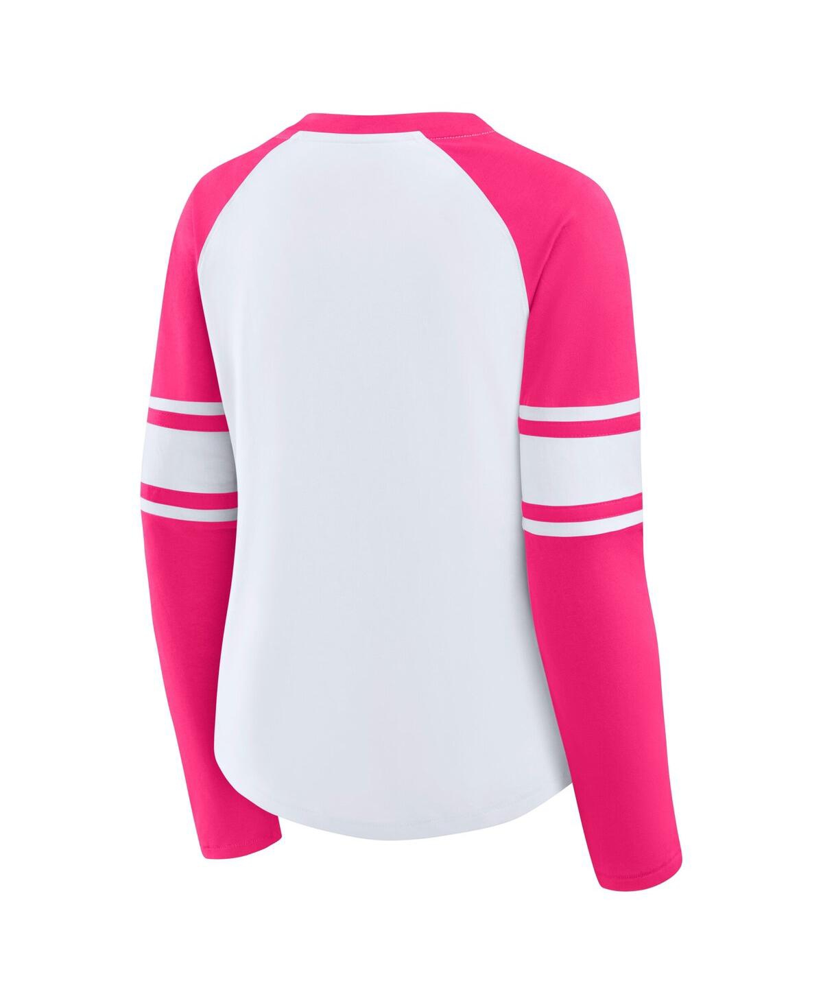 Fanatics Women's White/pink Dallas Cowboys Redzone Rhinestone Bling Lace Up Long Sleeve T-shirt In Pink