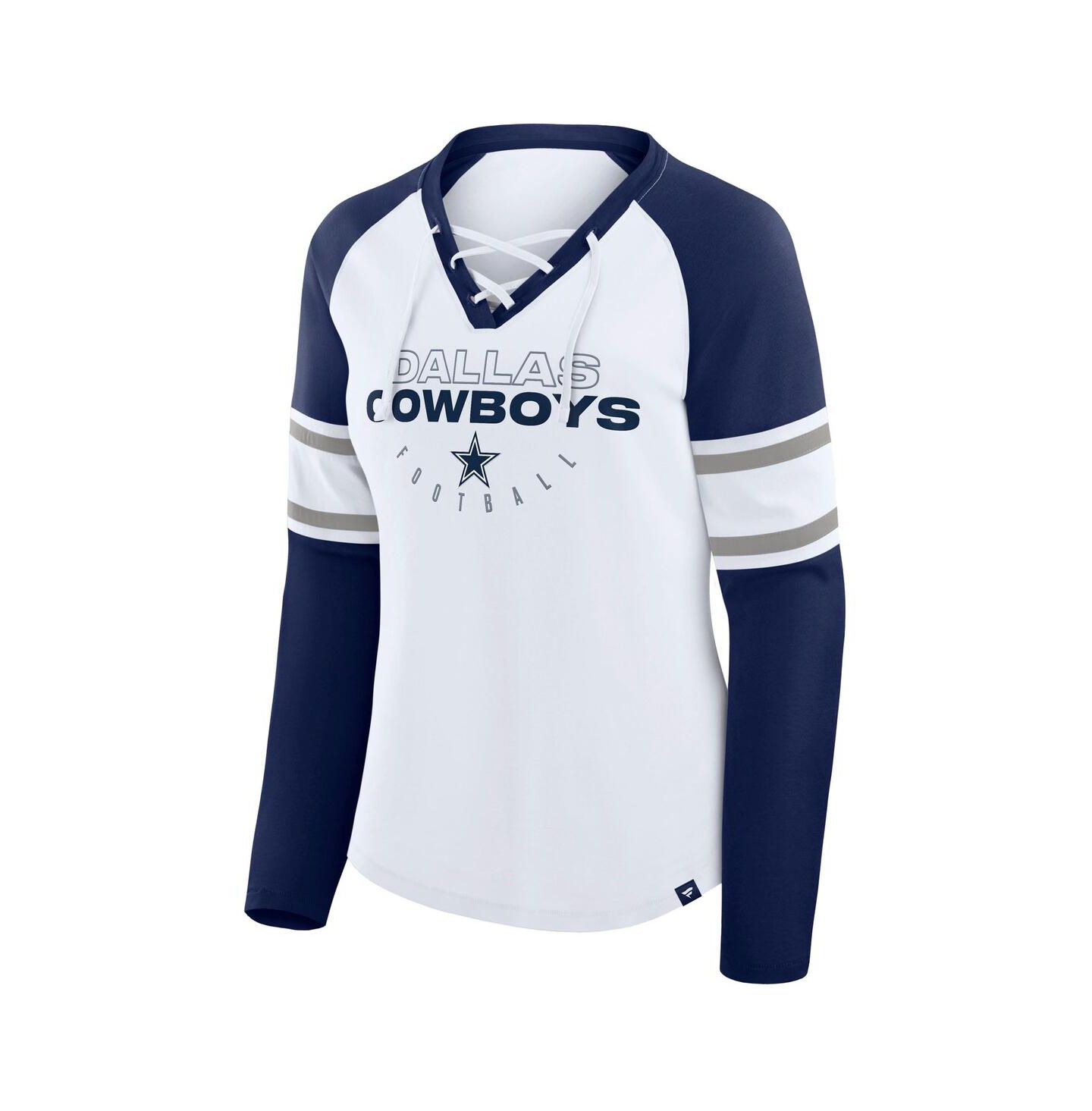 Женская футболка Fanatics White/Navy Dallas Cowboys Redzone Blitz Package Raglan Lace-Up V-Neck Long Sleeve — фото 3