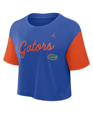 Women's Royal/Orange Florida Gators Color-Block Script Dri-FIT Cropped T-Shirt