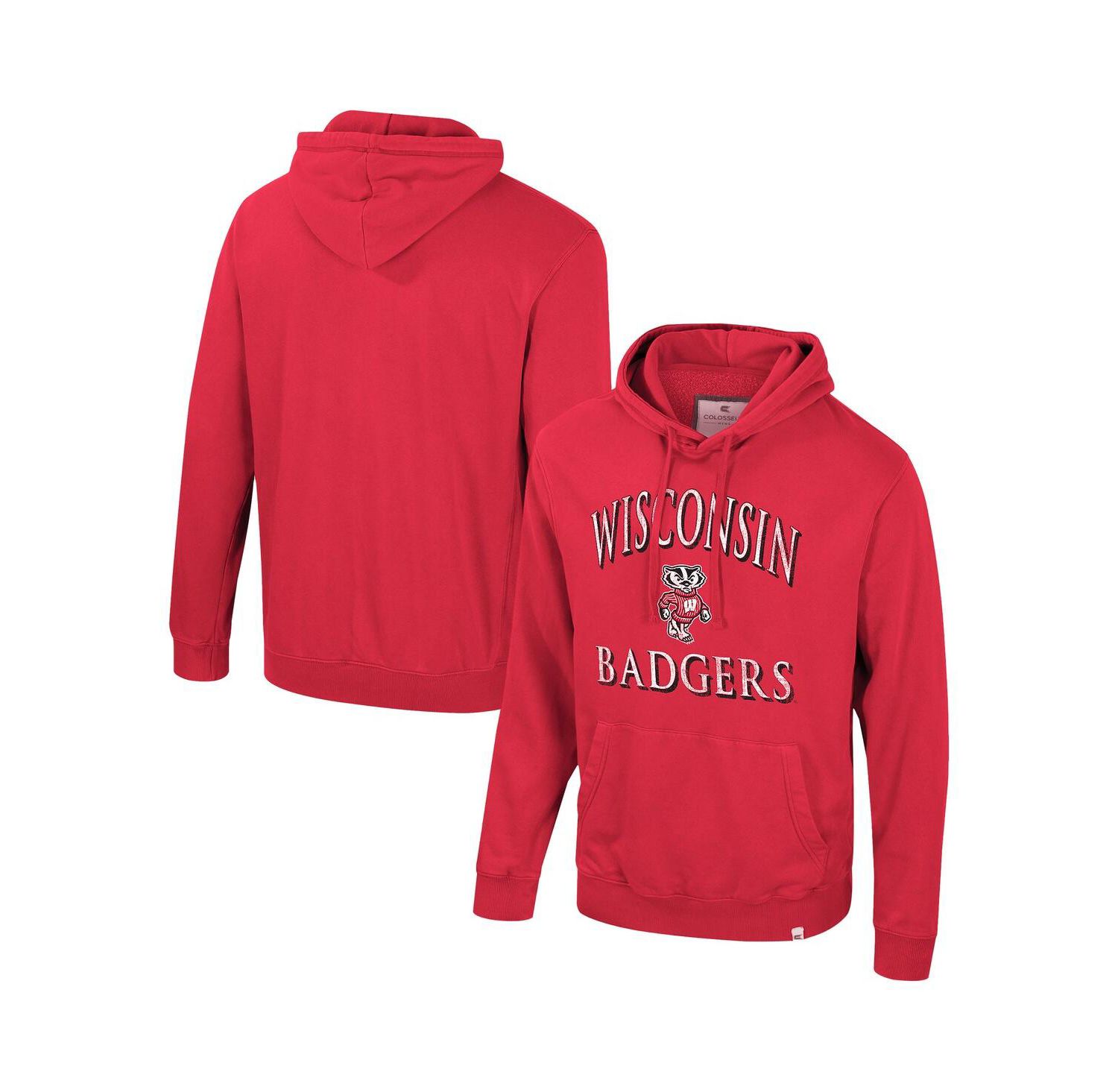 Men's Red Wisconsin Badgers Big & Tall Cap E-Tan Pullover Hoodie