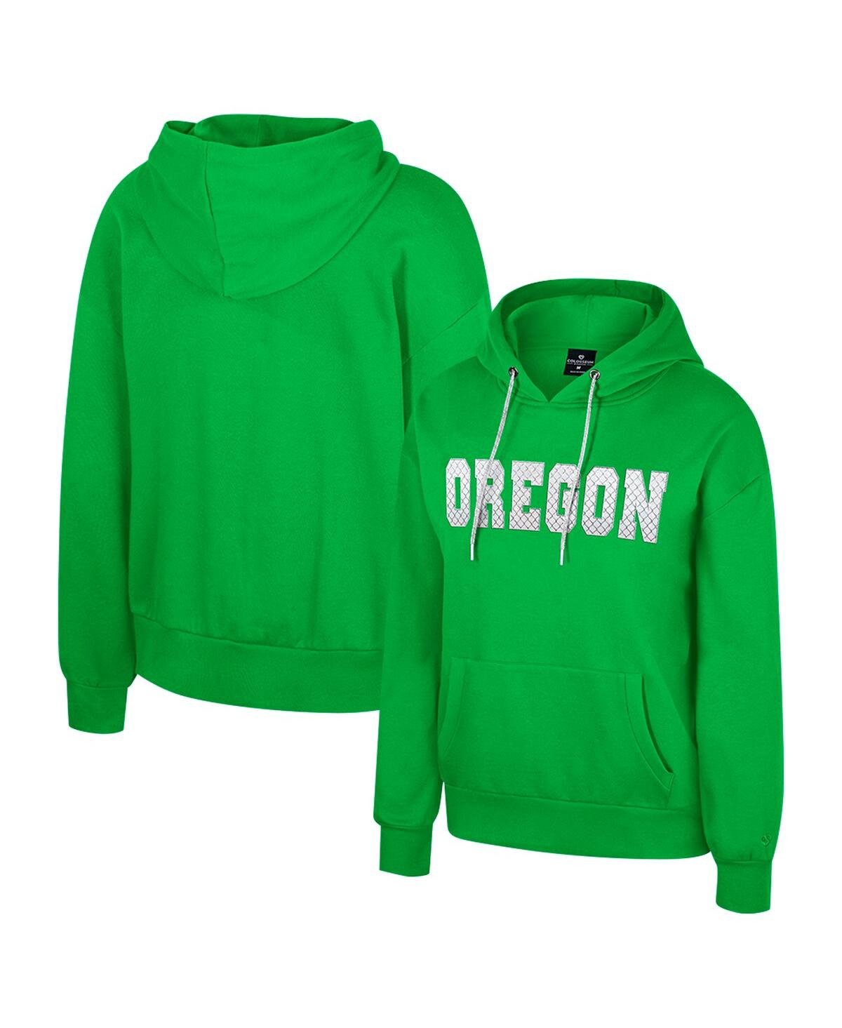 Colosseum Women's Green Oregon Ducks Reflection Rhinestone Drawcord Pullover Hoodie In Multi
