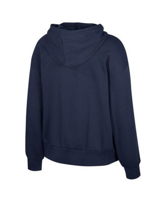 Women's Navy West Virginia Mountaineers Reflection Rhinestone Drawcord Pullover Hoodie