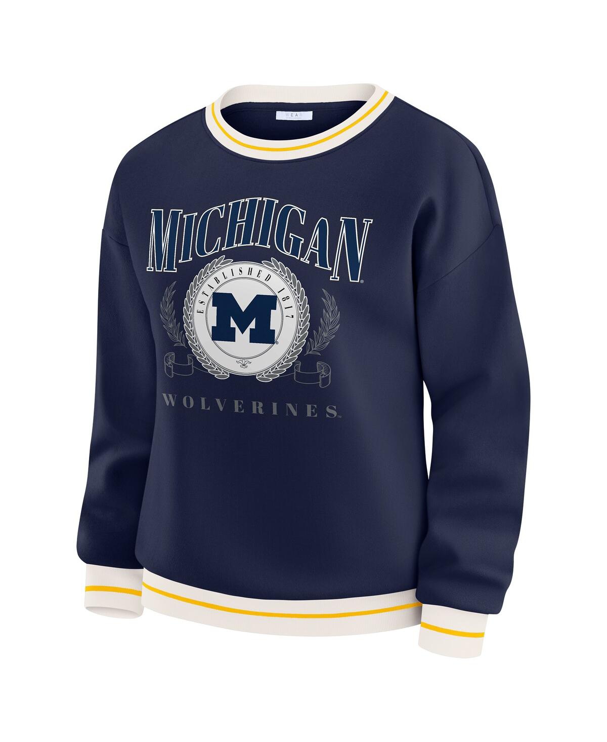 Wear By Erin Andrews Women's Navy Michigan Wolverines Seal Sweatshirt In Blue