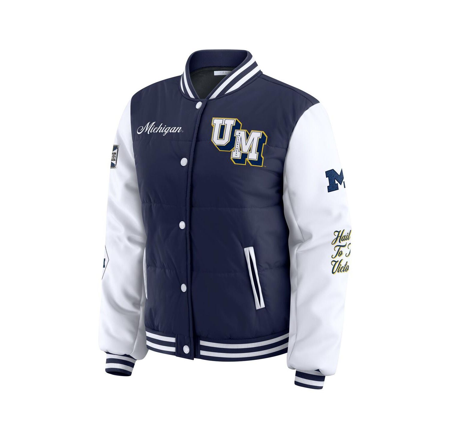 Women's Navy Michigan Wolverines Varsity Puffer Jacket