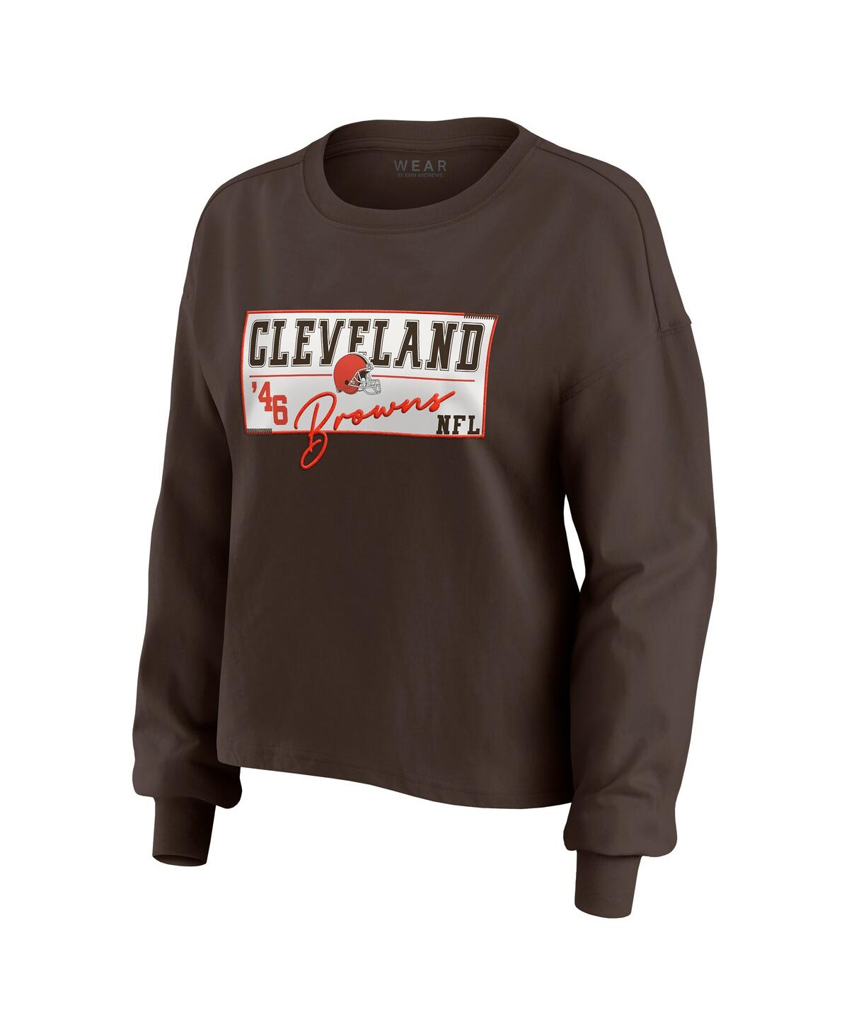 Wear By Erin Andrews Women's Brown Cleveland Browns Heavy Rugby Jersey Long Sleeve T-shirt And Shorts Lounge Set In Brown