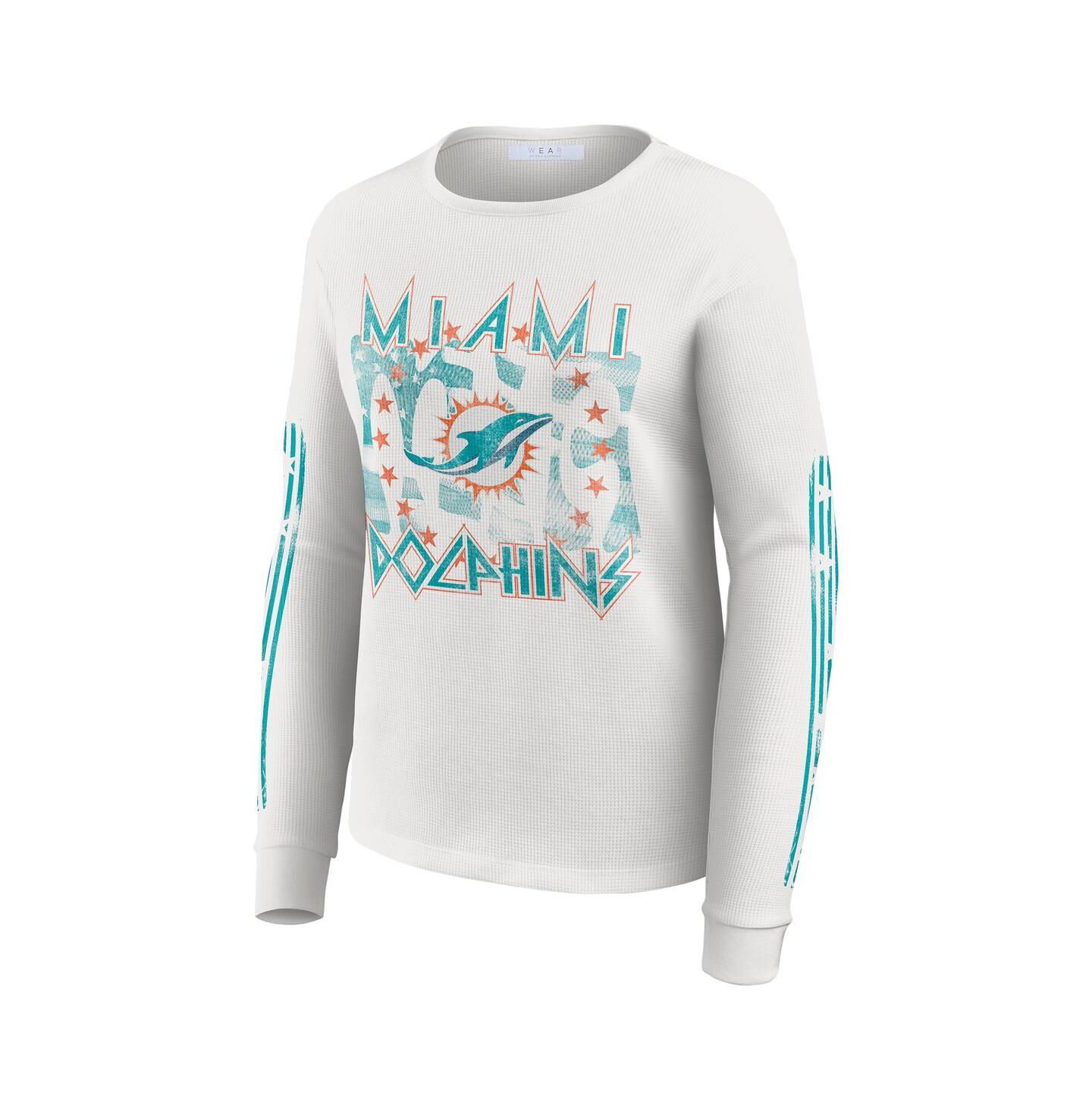 Женская футболка WEAR by Erin Andrews White Miami Dolphins Graphic Waffle Long-Sleeve — фото 3