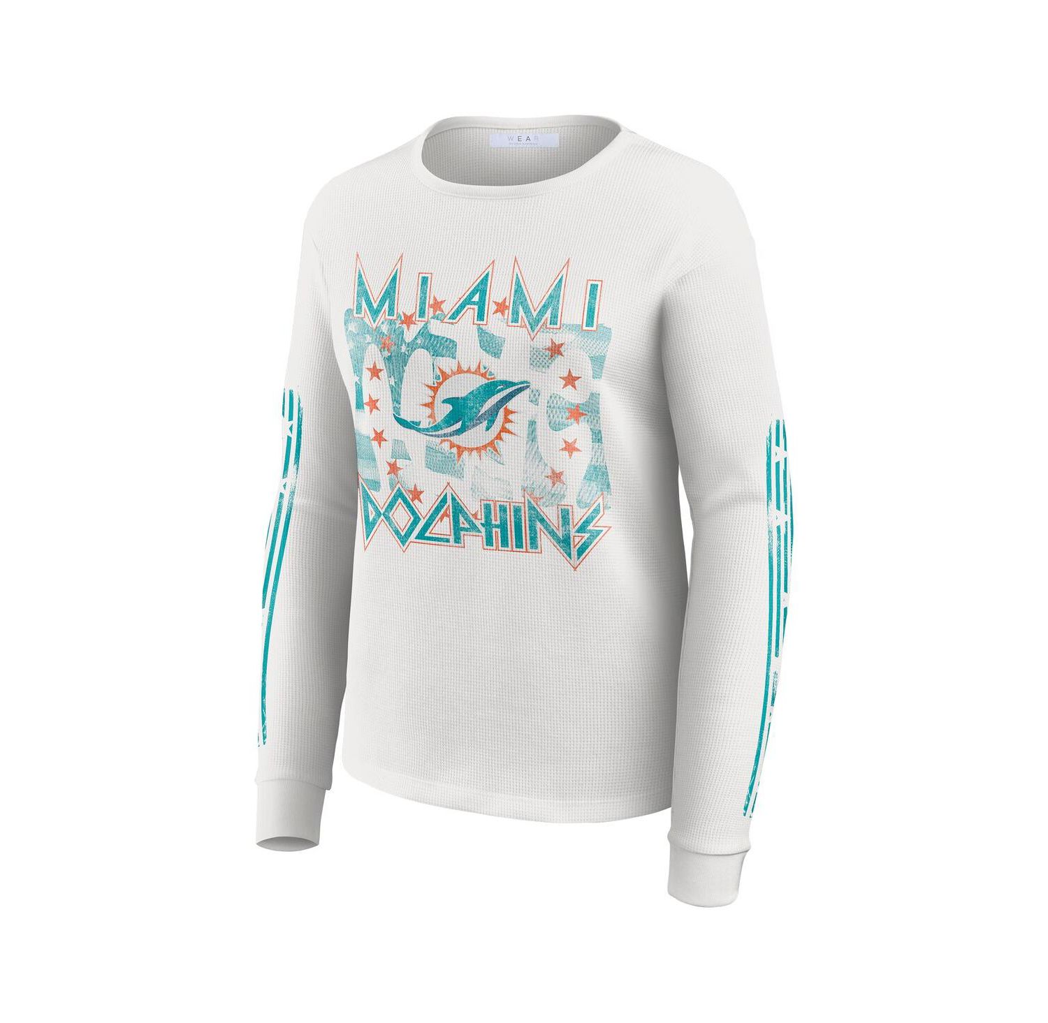 Women's White Miami Dolphins Graphic Waffle Long-Sleeve T-Shirt