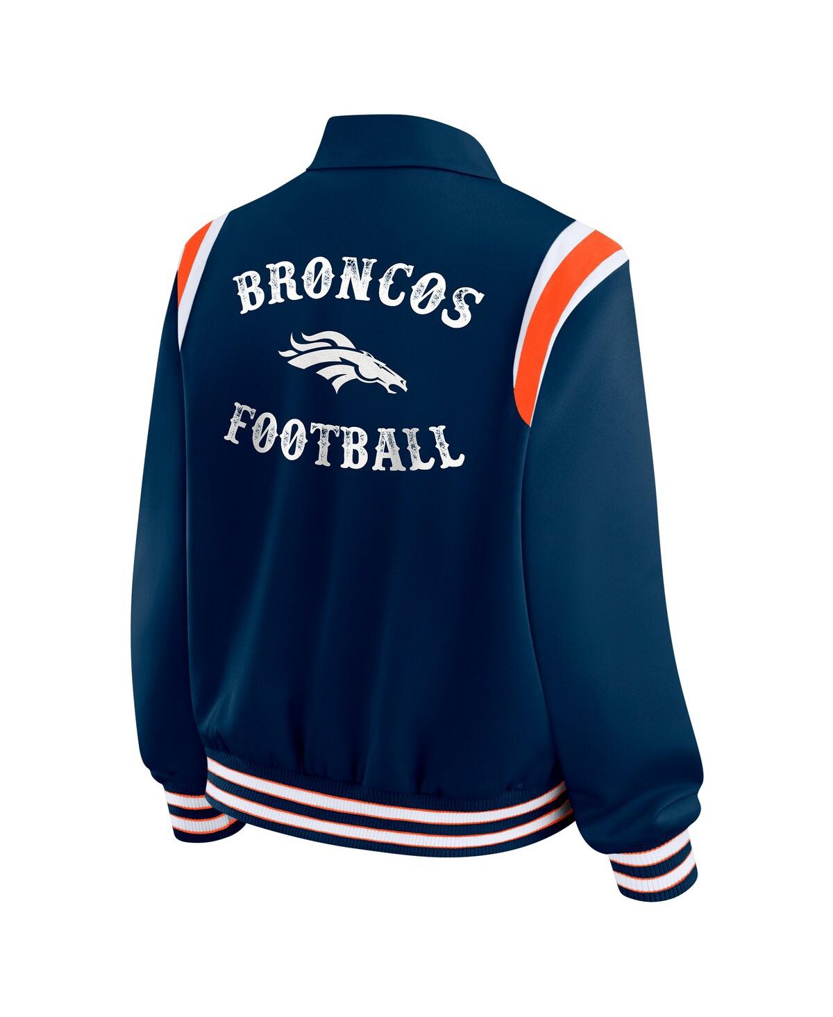 Wear By Erin Andrews Women's Navy Denver Broncos Varsity Lightweight Full-snap Jacket In Blue