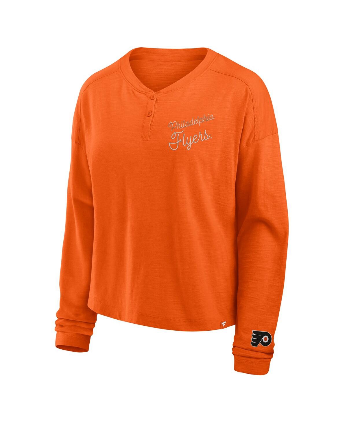 Fanatics Women's Orange Philadelphia Flyers Oversized All Out Effort Long Sleeve Henley T-Shirt