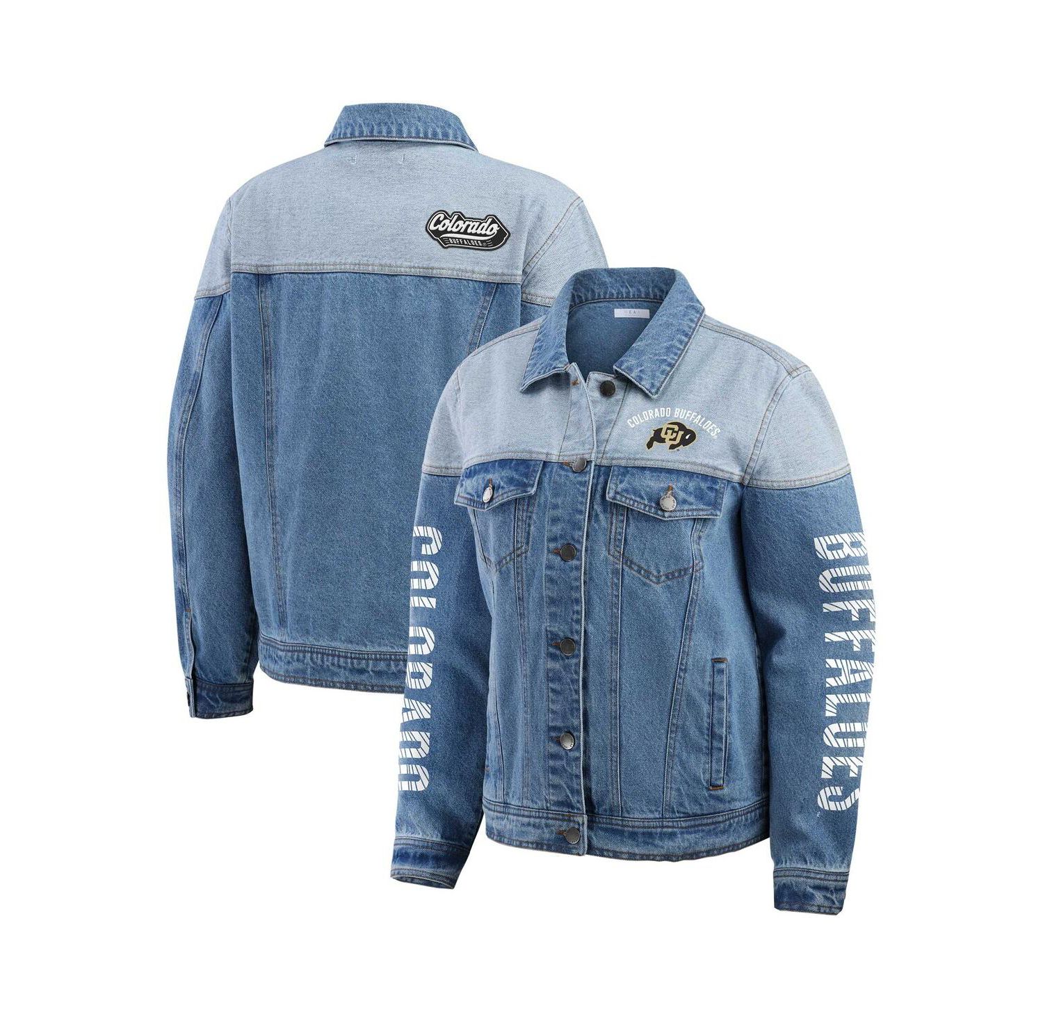 Women's Denim Colorado Buffaloes Sleeve Hit Color Block Button-Down Denim Jacket