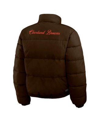 Women's Brown/White Cleveland Browns Reversible Cropped Full-Zip Puffer Jacket