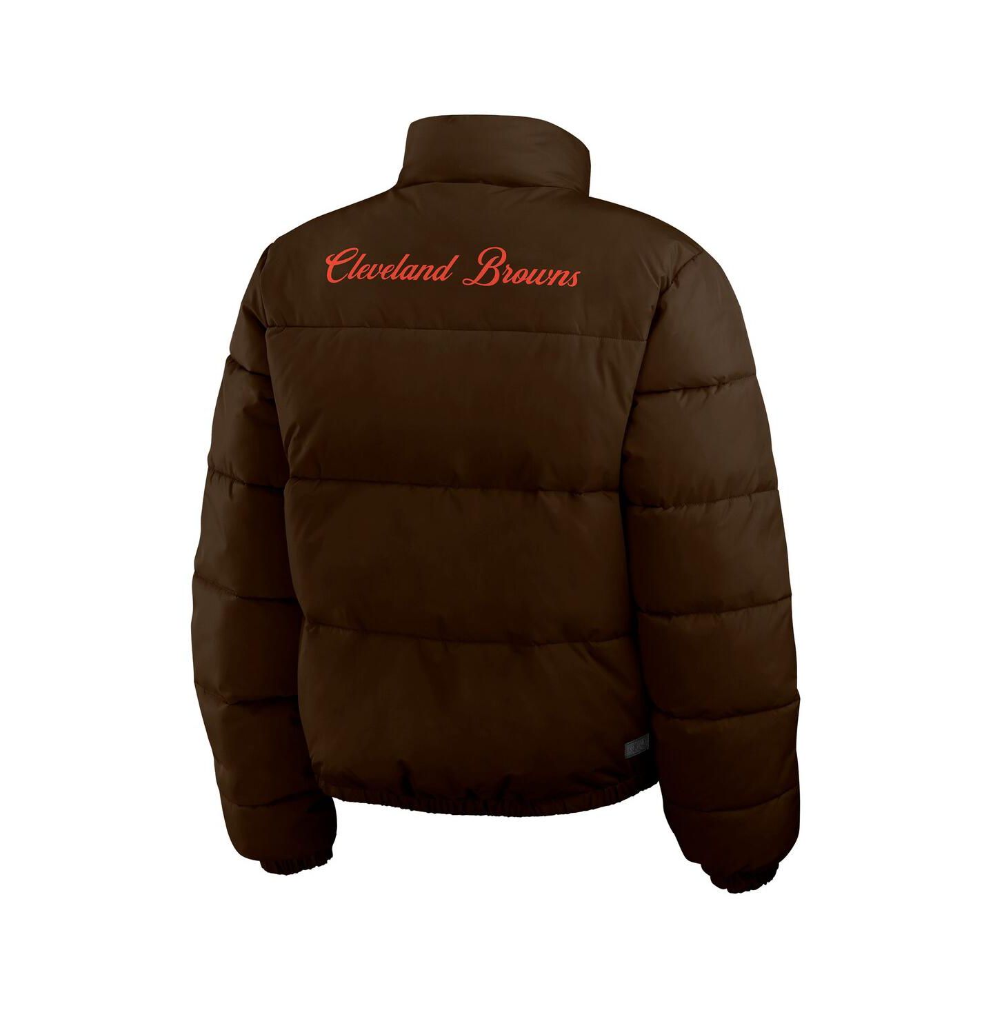 Женская куртка WEAR by Erin Andrews Brown/White Cleveland Browns Reversible Cropped Full-Zip Puffer — фото 4