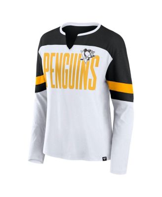 Women's White/Black Pittsburgh Penguins Frozen Long Sleeve Notch Neck T-Shirt