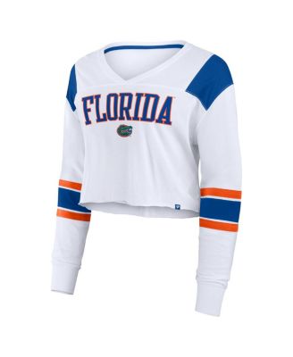 Women's White Florida Gators Training Camp Cropped Long Sleeve V-Neck Fashion Top