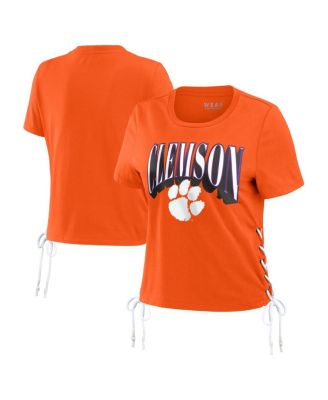 WEAR by Erin Andrews - Women's Orange Clemson Tigers Side Lace-Up Modest Crop T-Shirt