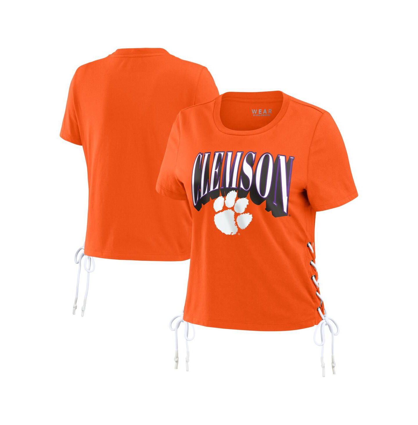Женская футболка WEAR by Erin Andrews Orange Clemson Tigers Side Lace-Up Modest Crop — фото 1