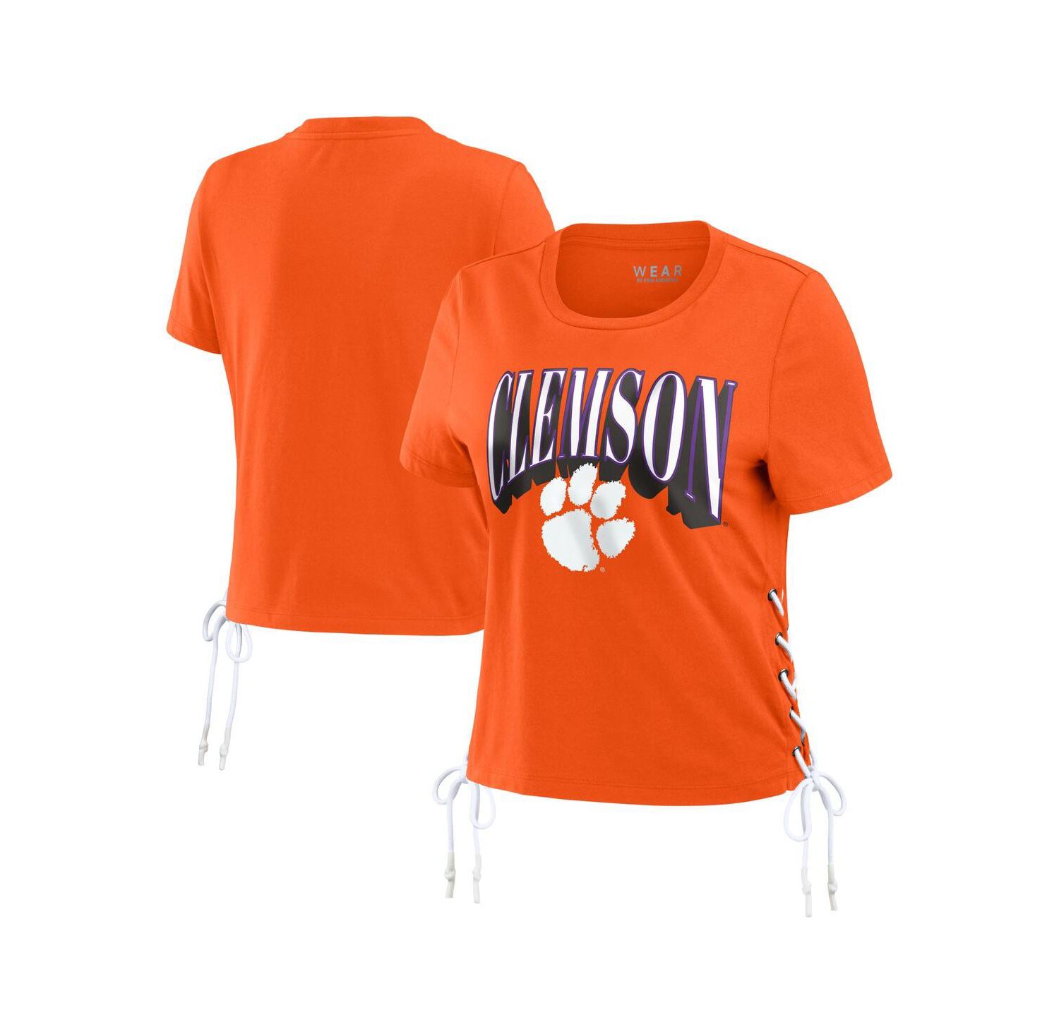 Women's Orange Clemson Tigers Side Lace-Up Modest Crop T-Shirt